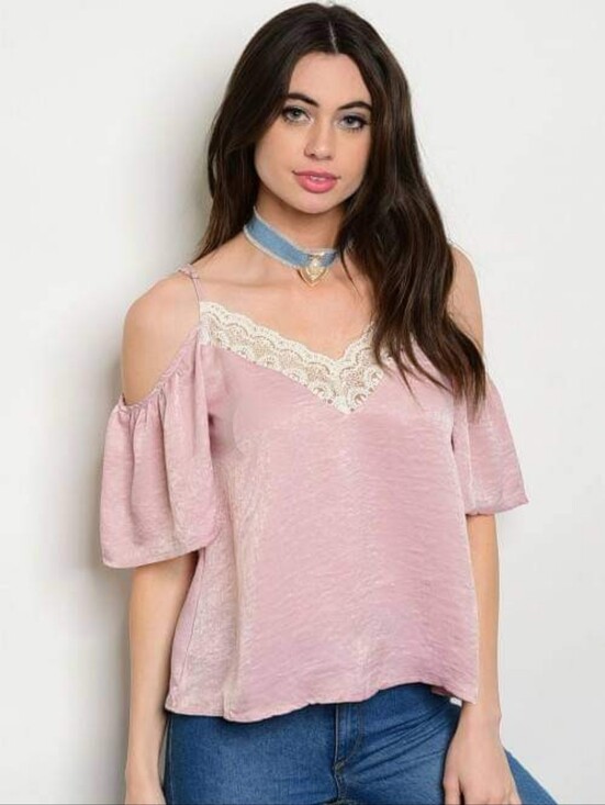 Tops - Lace-Trim Cold Shoulder Blush Top
